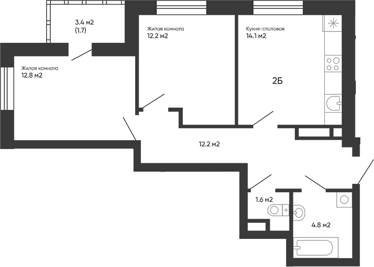 Планировка Планировка 3Е-к.кв 59,4 м² в ЖК Космос в Екатеринбурге в ЖК Космос
